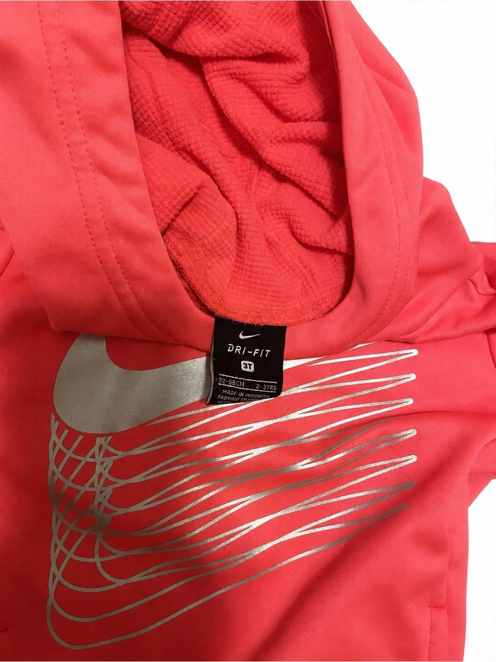 Nike Dri-FIT Girls Coral Pink Silver Swoosh Hoodie 3T Runs Small Fits 2T